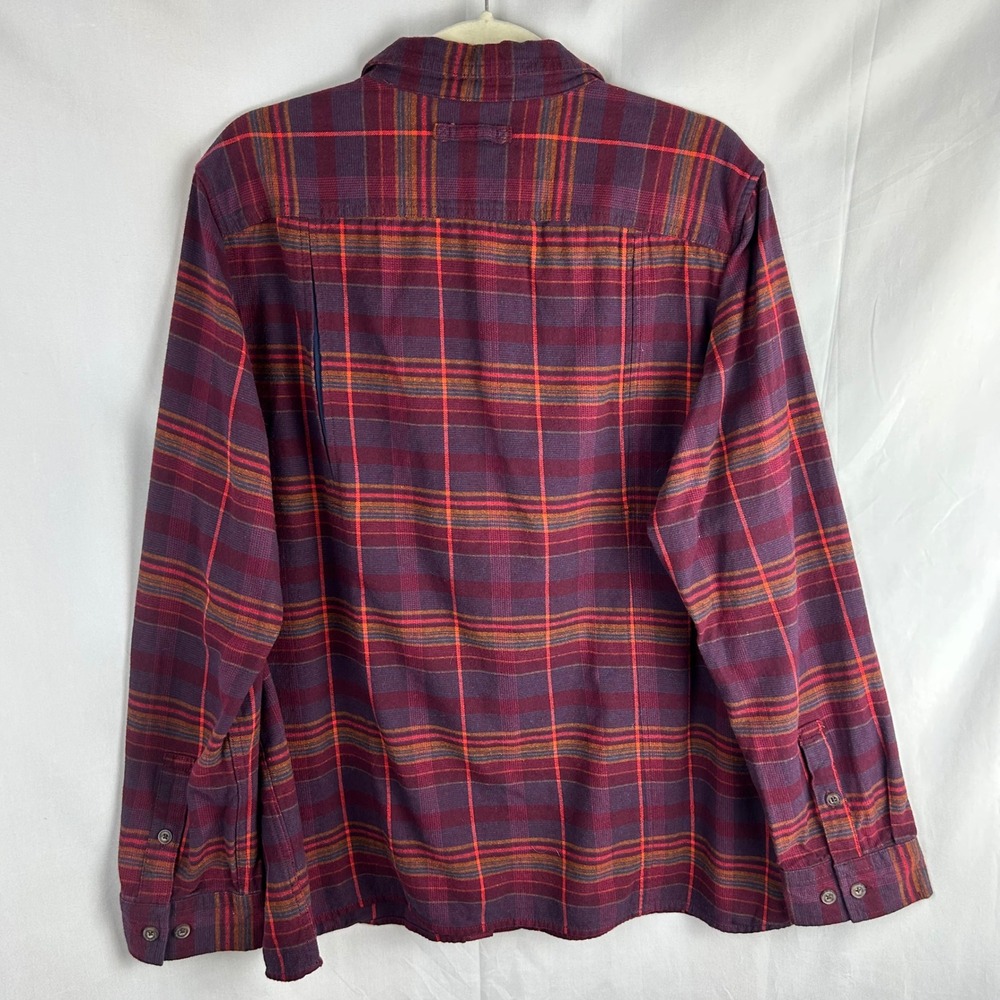 Duluth Trading Co Womens XL Plaid Flannel Free Swingin Shirt Burgundy Red Button - Picture 5 of 7